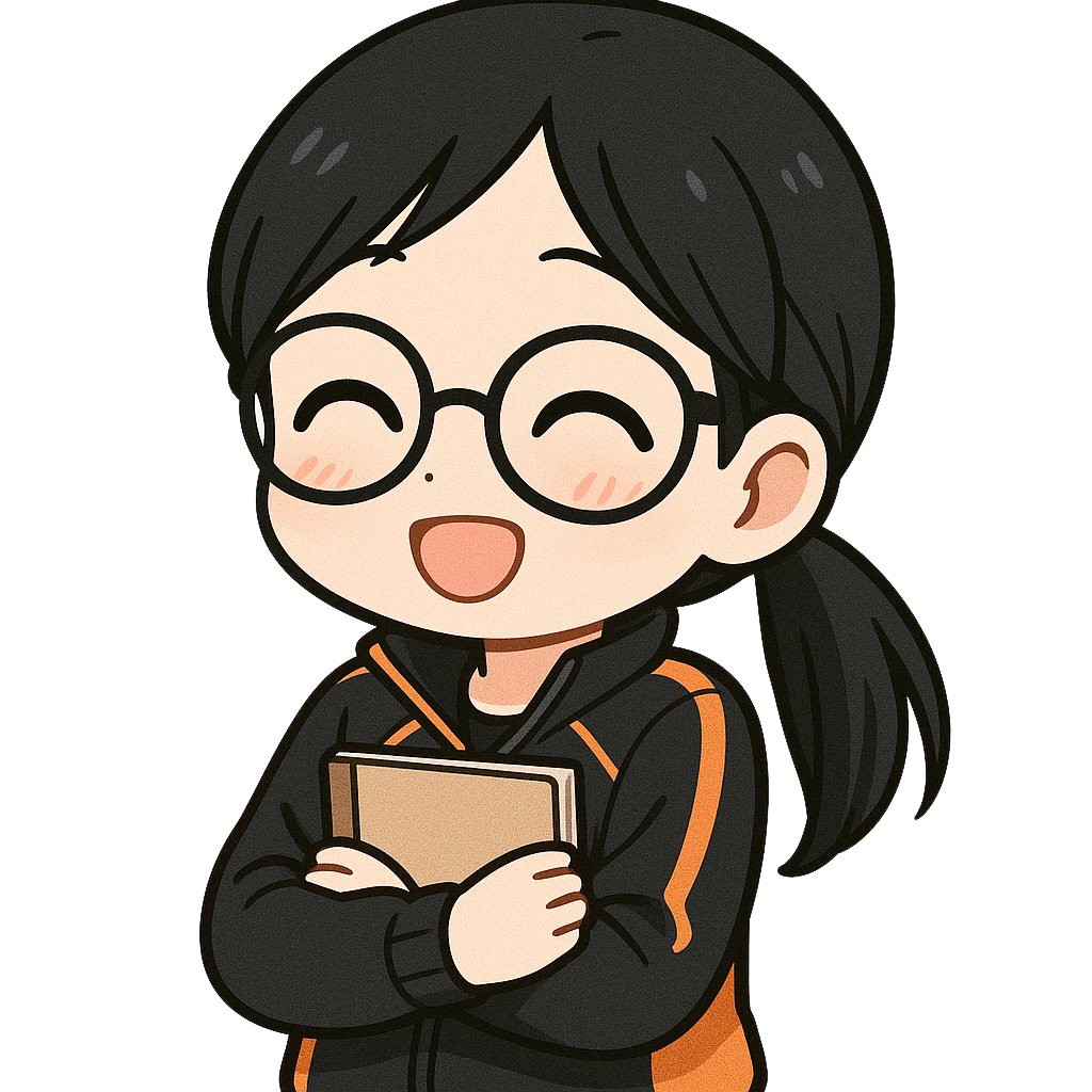 Manager chibi inspirada en Kiyoko Shimizu sosteniendo una libreta